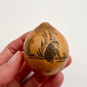 Antique lanzou carved etched gourd Chinese Zodiac year of Monkey folk art